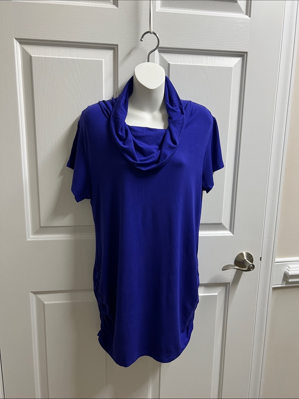 Kenneth Cole women’s Cowl Neck Short Sleeve Tunic royal Blue small S 576